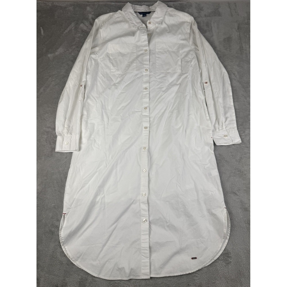 Tommy Hilfiger Womens Medium White Cotton Shirt Dress Button Front Long Sleeve